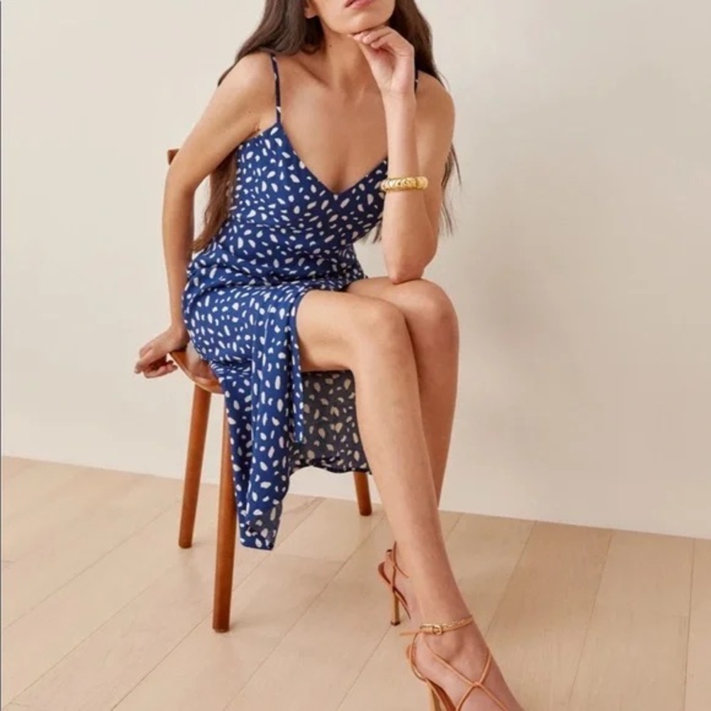 Reformation Blue and White Midi Dress